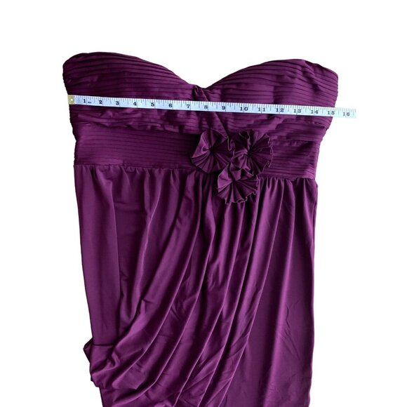 Misopo Strapless Burgundy Cocktail Dress With Floral Applique & Draped Skirt - Picture 7 of 13